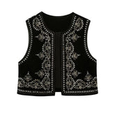 Retro Casual Embroidered Velvet Vest