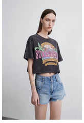 Mottled Distressed Printed Short Sleeved T shirt