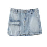 French Pocket Decoration Overalls Denim Skirt