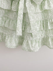 Organza Diagonal Shoulder Tiered Dress Small Floral Short Dress
