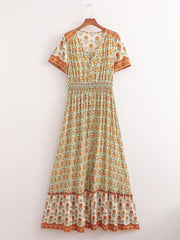 Vacation Beach Dress Positioning Print Short Sleeve Waist Controlled Dress