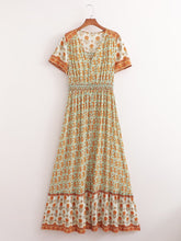 Robe de plage de vacances, imprimé positionnant, manches courtes, taille contrôlée