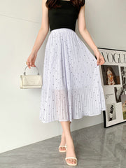 Fresh Small Polka Dot Chiffon Pleated Skirt Polka Dot Pleated High Waist A Line Midi Skirt