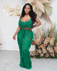 See through Knitted HCrochet Tassel Beach Suit