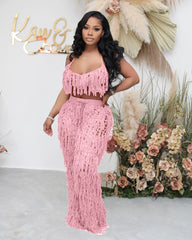 See through Knitted HCrochet Tassel Beach Suit