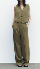 Costume décontracté à col en V et simple boutonnage, sans manches, gilet court, taille haute