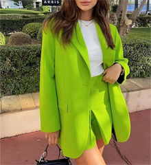 Commuting Wear Fluorescent Green Pocket One Button Blazers