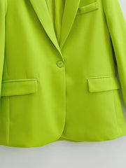 Commuting Wear Fluorescent Green Pocket One Button Blazers