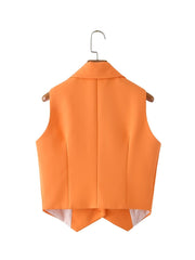 Gilet sans manches à col en V et à effet vieillissant pour le lieu de travail neutre