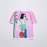 Casual round Neck Contrast Color Bright Girl Printed T shirt