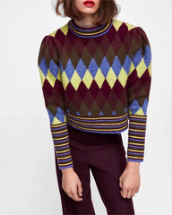Pull décontracté en tricot à col rond et motif abstrait géométrique