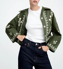 Retro Long Sleeve Loose Embroidered Linen Blouse Shirt Trendy