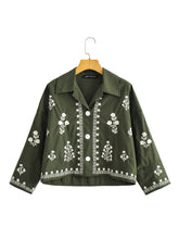 Retro Long Sleeve Loose Embroidered Linen Blouse Shirt Trendy