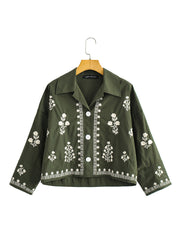 Retro Long Sleeve Loose Embroidered Linen Blouse Shirt Trendy