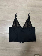Sling Lace Mesh Patchwork Sling See through Backless Short Top