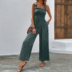with Pocket Wide Leg Pants Waist Slimming Suspender Jumpsuit Printing
