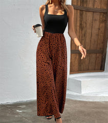 Printed Vest Jumpsuit Long Waist Slimming Wide Leg Pants