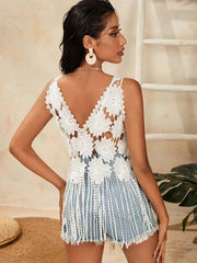 Vacation Tassel Mesh Hollow Strap Top