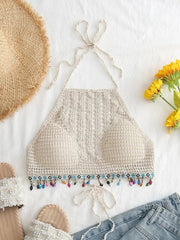 Vacation Crochet Hollow Colorful Streamed Bead Sling Neck Strap Top
