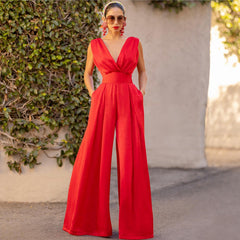 Elegant Slim High Waist Solid Color Jumpsuit