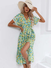 Dress Small Floral Split V neck
