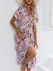 Dress Small Floral Split V neck