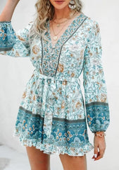 Robe imprimée nouée taille haute coupe trapèze