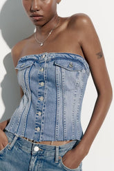 Korsett Denim Tube Top Inner Wear Frühe Breasted