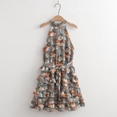 Robe imprimée vacances robe laminée à volants