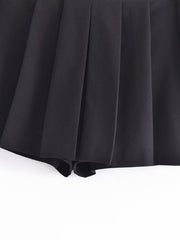 Wind Black Casual Wide Pleated Pantskirt