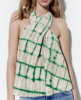Neckholder-Weste mit Print und Plissee-Ärmel
