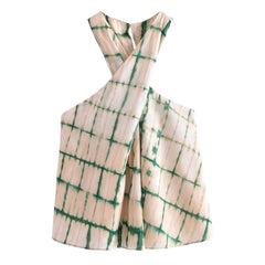 Halterneck Printed Pleated Sleeveless Short Vest