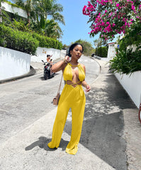 Irregular Asymmetric Lace up Wrapped Chest Loose Wide Leg Jumpsuit
