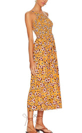 Floral One-Shoulder Neckholder Spaghettiträger Slim Fit Kurzes Kleid Französisch