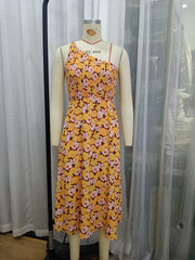 Floral One Shoulder Halter Spaghetti Straps Slim Fit Short Dress French