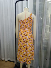 Floral One Shoulder Halter Spaghetti Straps Slim Fit Short Dress French