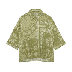 Wind Long Sleeve Loose Paisley Printed Shirt Elastic Waist Pants Set