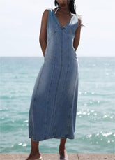 Robe gilet rétro en jean à col en V sans manches