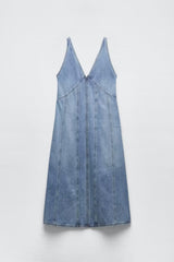 Retro V neck Sleeveless Denim A line Vest Dress Dress