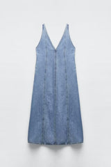 Retro V neck Sleeveless Denim A line Vest Dress Dress
