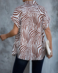 Short Sleeved Loose Zebra Print Shirt