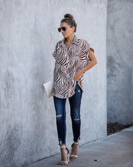 Short Sleeved Loose Zebra Print Shirt