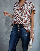 Short Sleeved Loose Zebra Print Shirt