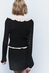 Knitted Cardigan Sweet Stitching Laminated Decoration