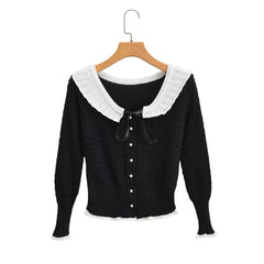 Knitted Cardigan Sweet Stitching Laminated Decoration
