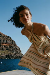 Striped Linen Blended Short Dress