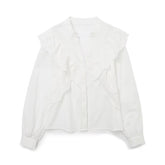 White Ruffled Laminated Decoration Shirt Top