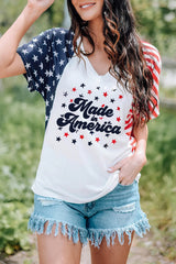 White Made America Stars Stripes Raglan Sleeve T Shirt