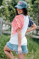 White Made America Stars Stripes Raglan Sleeve T Shirt