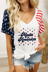 White Made America Stars Stripes Raglan Sleeve T Shirt